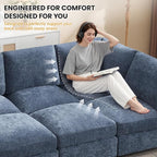 Modular Sectional Cloud Sofa Bed, 8-Seater Convertible Sofa Couch with Ottoman, Modern Deep Seat Sleeper Sofa for Living Room, Chenille Blue