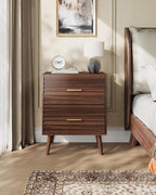 WLIVE Wood Night Stand with 2 Drawers, Mid Century Modern Nightstand, Fluted Bed Side Tablefor Bedroom, Dorm, Living Room End Table