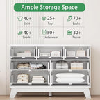 Fluted Dresser for Bedroom with 7 Drawers, 48" Wide Modern Chest of Drawers with Metal Handle, Wooden Dresser TV Stand, Wood Closet Clothes Storage Organizer for Living Room, Hallway, White