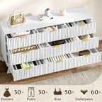 Fluted Dresser for Bedroom with 9 Drawers, 57" White Dressers & Chest of Drawers, Mid Century Modern Dressers TV Stand, Boho Wood Dresser for Closet Wide Storage Organizer for Living Room, Hallway