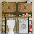 Vabches Over The Toilet Storage Cabinet, Farmhouse Storage Cabinet Over Toilet with Barn Doors & Toilet Paper Holder Stand，Home Space-Saving Toilet Rack, for Restroom, Laundry and Bathroom