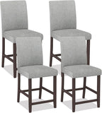 COSTWAY Counter Height Bar Stools Set of 4, 24'' Upholstered Mid Century Modern Island Chairs with Rubber Wood Legs, Wooden Barstools for Kitchen, Dining Room, Bar, Restaurant (Light Grey)