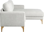 Studio Living® Matthew 83.5" Sofa Chaise, Mid-Century Modern, Pocket Coil Comfort, Reversable Chaise, Metal Brushed Bronze Legs, Chenille Fabric, Ivory