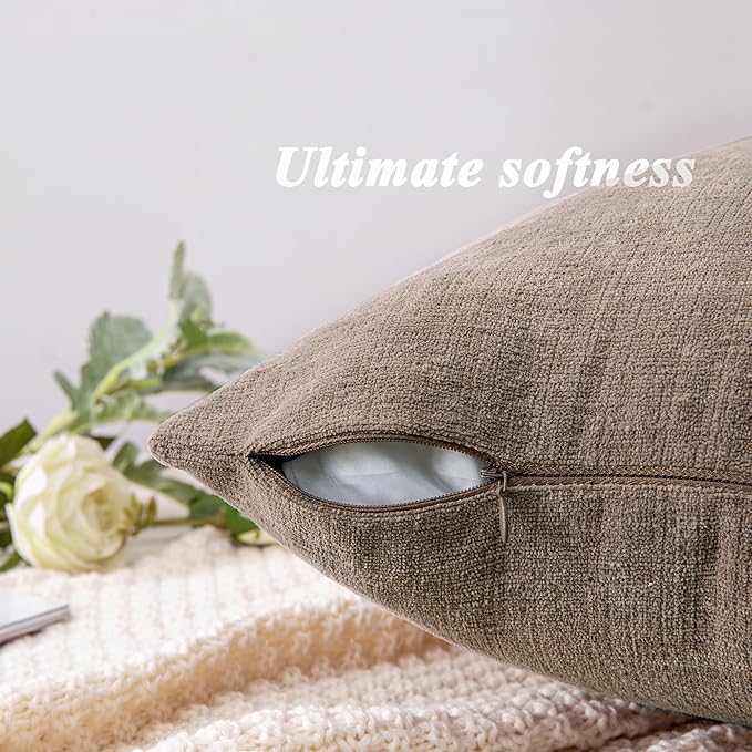 GAWAMAY Decorative Square Throw Pillow Covers 18"x18" Inch Set of 2, Super Soft Chenille Pillows Farmhouse Fall Pillowcase for Living Room Bedroom Sofa Couch Cushion Cover Taupe Grey 45x45cm