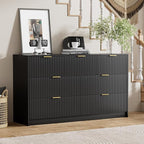 Black Dresser for Bedroom, Modern Dresser with 7 Drawers and Smooth Slides, Wide Chest of Drawers with Golden Handles for Bedroom, Living Room, Closet, 15.7" D x 55.1" W x 31.4" H