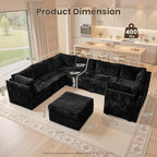 130'' Modern Modular Sectional Sofa with Ottoman, 8 Seater U Shaped Cloud Couch for Living Room, Oversized Deep Seat Convertible Sofa Set, Plush Corduroy Black