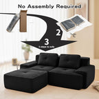 80.3” Black Boneless Couches for Living Room, Modular Sectional Sofa with L-Shape Chaise, 2 Seater Comfy Upholstered Loveseat Deep Seat Corduroy Fabric Cloud Couch No Assembly, Anti-Slip Design