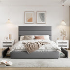 Allewie Modern Queen Size Platform Bed Frame with 4 Storage Drawers and Velvet Upholstered Headboard, Wooden Slats Support, Upholstered Mattress Foundation/No Box Spring Needed/Easy Assembly, Grey
