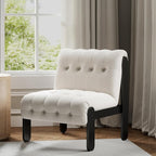 HEAH-YO Accent Chair Set of 1,Modern Vintage Living Room Chair for Bedroom with Button Tufted Back and Wood Legs,Upholstered Comfy Reading Chair for Makeup Vanity Cafe,Linen Beige