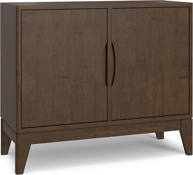 SIMPLIHOME Harper Buffet - 38 inch Wide Solid Hardwood 2-Door Sideboard Buffet in Walnut Brown, Mid-Century Modern Cabinet for Dining Room or Kitchen with Adjustable Shelves and Tapered Legs