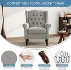 UIXE High Back Accent Chairs Set of 2, Upholstered Armchair in Fabric, Retro Wingback Arm Chair for Living Room, Comfy Single Sofa Bedroom Reading Seat with Solid Wood Legs - Light Gray