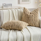 FUTEI Khaki Decorative Throw Pillow Covers 12x20 Inch Set of 2,Soft Faux Fur Geometric Shapes Texture Pillowcase,Boho Home Decor for Couch Bed Living Room
