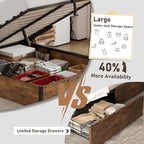Queen Size Lift-Up Storage Platform Bed Frame, Metal Bed Frame with Wooden Slats Support, Spacious Underneath Storage, No Box Spring Required, Noise-Free, Rustic Brown
