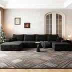 135.4" Large Cloud Modular Sectional Couch with Ottoman, Minimalist Upholstered Couches, Comfort U Shaped Sofa for Living Room,Deep Seat Corner Couch，No Assembly Required (Black,Left Facing Chaise)