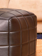 Handmade Eco-Friendly Geometric Leather Pouf Black Color Square 21" x 21" x 12" Goat Leather Pouf for Living Room, Bedroom Seating, Patio