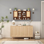 Wall Bathroom Cabinet with Flax Sliding Door, Wood Medicine Cabinet with Adjustable Shelf, Hanging Cabinet for Bathroom, Livingroom (Walnut1)