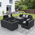 NICESOUL 9 Piece Outdoor Patio Sectional Furniture Set with Firepit Table Natural Gas/Propane, 29.3 High Back Comfy Conversations for Outside, 8 Seats Large Rattan Couch, 2 Color Cushion Black &Grey