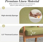 KCC Mid-Century Modern Linen Fabric Accent Chair Set of 2, Upholstered Tufted Leisure Chair Comfy Reading Side Chair with Armrest and Solid Wood Frame for Living Room Bedroom Balcony(Green)