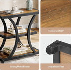 Tribesigns End Table with Storage, 3-Tier Side Table with Geometric Metal Design, Industrial Nightstand for Small Spaces, Living Room, Bedroom, Study Room (2, Rustic Brown)