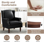 Pia Ricco Set of 2 Faux Leather Accent Chairs, High Back Wingback Armchairs with Retro Floral Design, Nailhead Trim & Solid Wood Legs for Living Room Bedroom (Black)