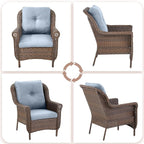 Patio Wicker Chairs Outdoor Furniture Chair - Set of 4 Outside All Weather Lawn Dining Brown Rattan Armchair with High Back&Deep Seating for Deck Porch Balcony Backyard Garden - Baby Blue