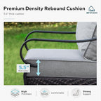 MFSTUDIO 5 PCS Outdoor Patio Furniture Set, Metal Outdoor Conversation Set, Rattan Wicker Patio Sectional Sofa Set with 2 x Fixed Single Sofa, 2-Seat and 3-Seat Sofa, 1 x Coffee Table, Grey