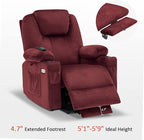 MCombo Power Lift Recliner Chair for Elderly, Lift Chair with Heat and Massage, USB&Type C Ports, Extended Footrest, Cup Holders, Fabric 7040 (Medium, Carmine Red)