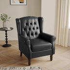 Lumibee High Back Accent Chair,Upholstered Faux Leather Wingback Armchair with Solid Wood Legs for Small Spaces,Comfy Single Sofa Chair for Living Room,Bedroom,Office-Black