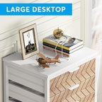 Tribesigns 5 Drawer Chest, Wood Storage Dresser Cabinet with Wheels, Industrial Storage Drawer Organizer Cart for Office Bedroom Entryway (Beige & White, 1 PC)