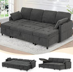 110" Fabric Pull-Out Couch Bed w/Adjustable Backrests, Sectional Sleeper Sofa w/USB Ports & 2 Cup Holders, Upholstered U-Shaped Couch w/Storage Chaise for Living Room, House, Grey