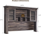 OKD Farmhouse Hutch for 60" Executive Desk, Office Desk Storage Cabinet with Glass Doors and Shelves, Top Hutch Organizer for Home Office - Dark Rustic Oak