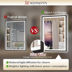 Keonjinn Black LED Mirror for Bathroom 40 x 32 Inch with Frontlit & Backlit, Metal Frame Mirror with Stepless 3-Color Lights, Antifog Dimmable, UL-Listed Driver,Tempered Glass(Horizontal/Vertical)