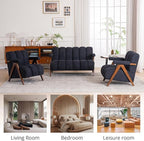 Mid Century Modern Accent Chair Loveseat Sofa with Solid Wood Frame, Boucle Upholstered Living Room Chairs with Thick Cushion, Comfy Tufted Arm Chair for Bedroom, Black