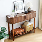 RARZOE Console Table with Storage, Fluted Entryway Table with Sliding Door&Open Shelf, Sofa Table Behind Couch, Mid-Century Modern Accent Table for Hallway, Entrance, Foyer, Fully Assembled(Walnut)
