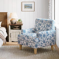 LINSY Floral Accent Chair, Large Armchair with Rubberwood Legs, Mid Century Upholstered Reading Chair, Comfy Oversized Single Sofa Chair for Living Room Bedroom Office Study, Floral Blue