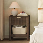 Fluted Night Stand with Golden Handle,Mid-Century Nightstands with Drawer,Modern Bedside Table with Storage Shelf,Large End Tables for Livingroom,Bed Side Tables for Bedroom,Walnut