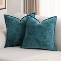 FUTEI Teal Chenille Throw Pillow Covers 24x24 Inch Set of 2,Soft Cozy Bound Edge Design European Cushion Cover,Home Decor for Couch Bed Living Room