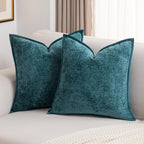 FUTEI Teal Chenille Throw Pillow Covers 24x24 Inch Set of 2,Soft Cozy Bound Edge Design European Cushion Cover,Home Decor for Couch Bed Living Room