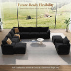 Vesgantti Large Modular Sectional Sofa, Big Comfy Cloud Couch with Ottoman Deep Seat Corduroy Cloud Sofa, 9 Seater Large Sectional Couches for Living Room, Bedroom and Apartment, Black