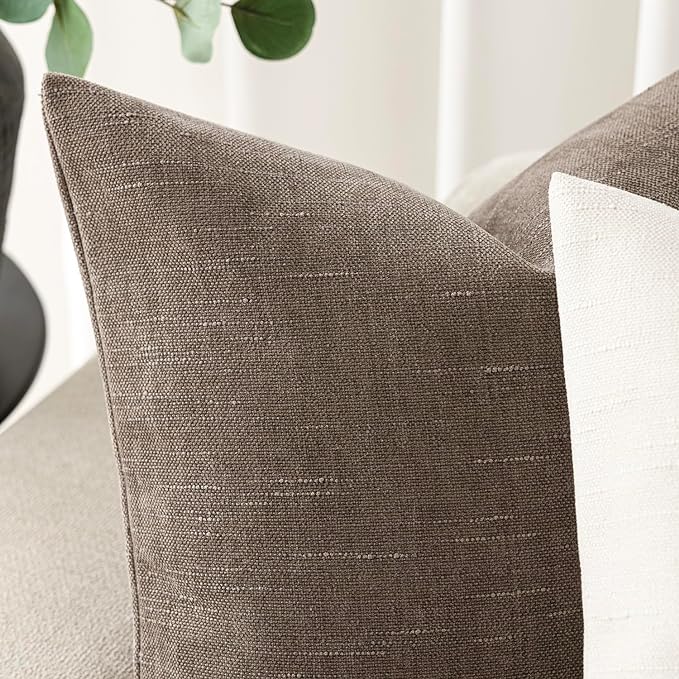Foindtower Pack of 2 Soft Textured Chenille Throw Decorative Pillow Covers Square Accent Solid Cushion Cover Cozy Farmhouse Pillow Case with Zipper for Couch Sofa Bedroom Living Room 16x16 Inch, Taupe