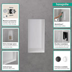 hansgrohe XtraStoris Minimalistic Recessed Wall Niche with Open Frame 12"x 6"x 4" in Matte White, 56070700