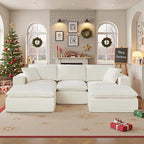 108" Sectional Couches for Living Room Boneless Couch Upholstered Cloud Couch Sectional Modular Sectional Sofa with L Shaped (Chenille-White, 3 Seat+2 Ottoman)