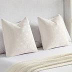 FUTEI Cream Chenille Decorative Throw Pillow Covers 24x24 Inch Set of 2,Soft Cozy Striped Geometric Patterns European Cushion Cases,Modern Home Decor for Couch Bed Living Room