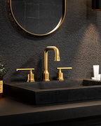 WOWOW Brushed Gold Bathroom Faucet Widespread Bathroom Sink Faucet 2 Handle Lavatory Tap 3 Holes with Drain and Supply Hoses Mordern Basin Taps