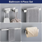 Brushed Nickel 4-Piece Bathroom Hardware Accessories Set, Bathroom Hardware Set including Towel Bar,Towel Holder, Toilet Paper Holder,Towel Hook, SUS304 Stainless Steel Bath Towel Bar Set Wall Mounted