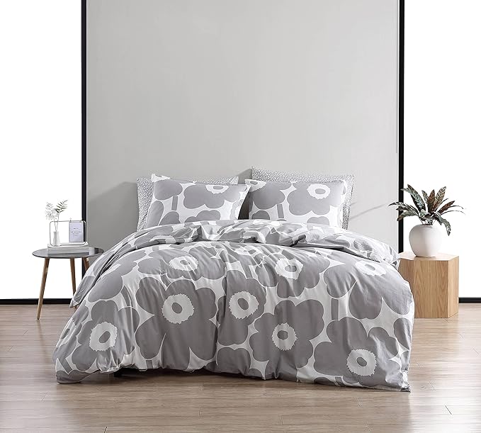 Marimekko - King Duvet Cover Set, Cotton Bedding with Matching Shams & Button Closure, All Season Home Decor (Unikko Grey, King)