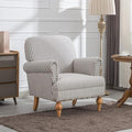 Linen Accent Chair Mid-Century Modern Living Room Armchair with Nailhead Trim & Wood Legs Comfy Upholstered Single Sofa Chair for Lounge/Bedroom/Reception, Black Stripe