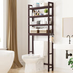 Smiry Over The Toilet Storage Cabinet, 4-Tier Bamboo Bathroom Organizers with Adjustable Shelf & 4 Hooks, Space Saving Shelf Rack for Bathrooms, Laundry Room, Balcony, Brown