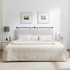 UEV King Headboard Only, Wall Mounted Hanging Upholstered Bed Head Board, Modern Vertical Channel Design of Fine Flannel, Elegant Beige Fluted Headboard for Bedroom (Beige, King Size)