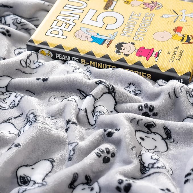 Berkshire Blanket Peanuts® VelvetLoft® Cute Character Snoopy Plush Blanket,Peanuts Poses and Paws Grey,Twin 60 in x 90 in (Official Peanuts® Product)